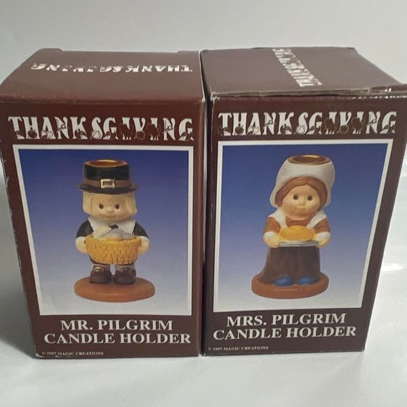 Magic Creations Vintage Original Boxes Thanksgiving Mr/Mrs Pilgrim Candle Holder - Picture 1 of 5